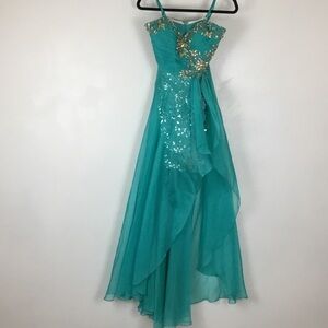 NWOT MORRELL MAXIE Teal Beaded Sparkly Sequined Mini Dress with Train 6